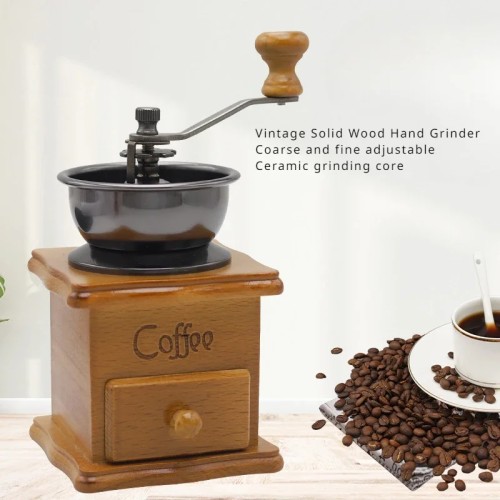 Tokiniko Wooden Classic Hand-Operated Coffee Grinder, Vintage Coffee Mill with Adjustable Settings, Elegant Design for Home Coffee Brewing